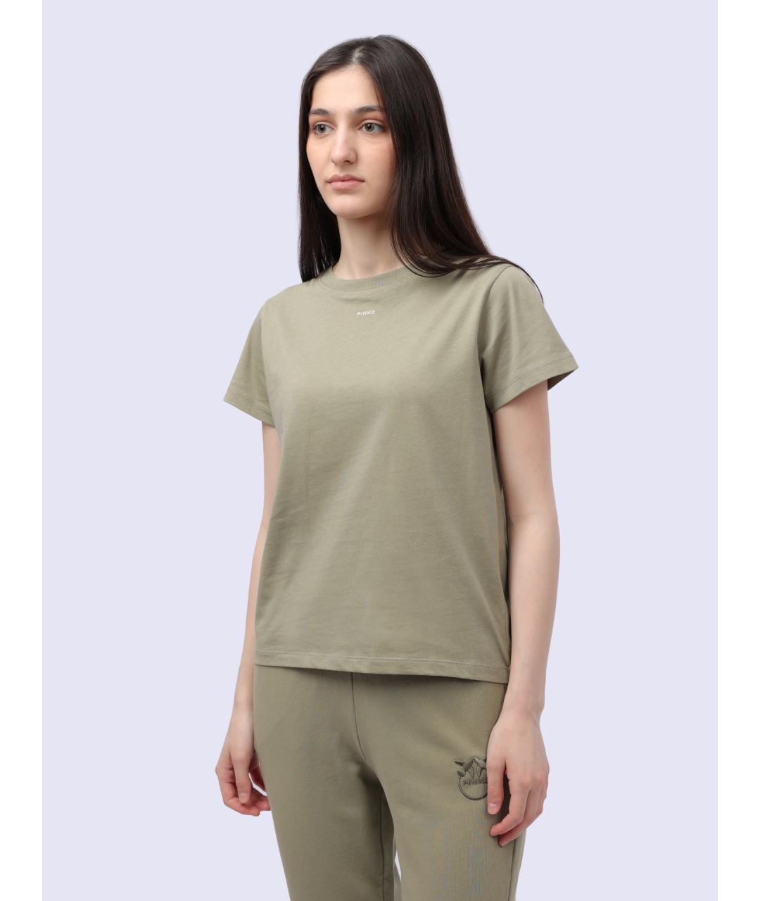 PINKO Хаки хлопковая футболка, фото 4