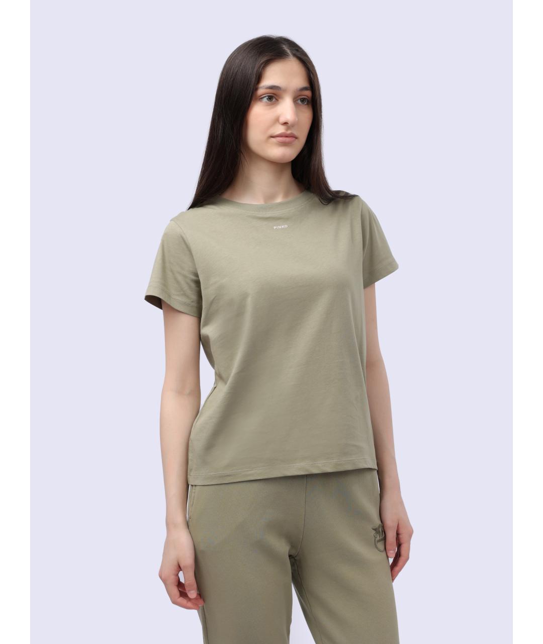 PINKO Хаки хлопковая футболка, фото 2