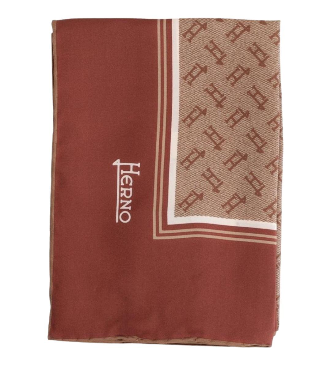 HERNO Коричневый шелковый платок, фото 3