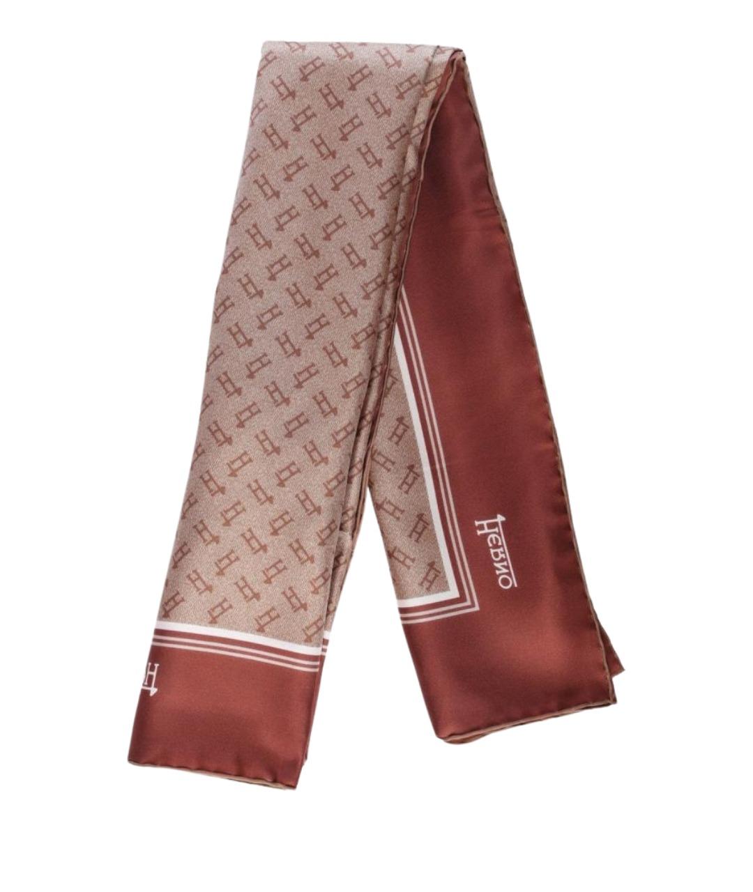 HERNO Коричневый шелковый платок, фото 1