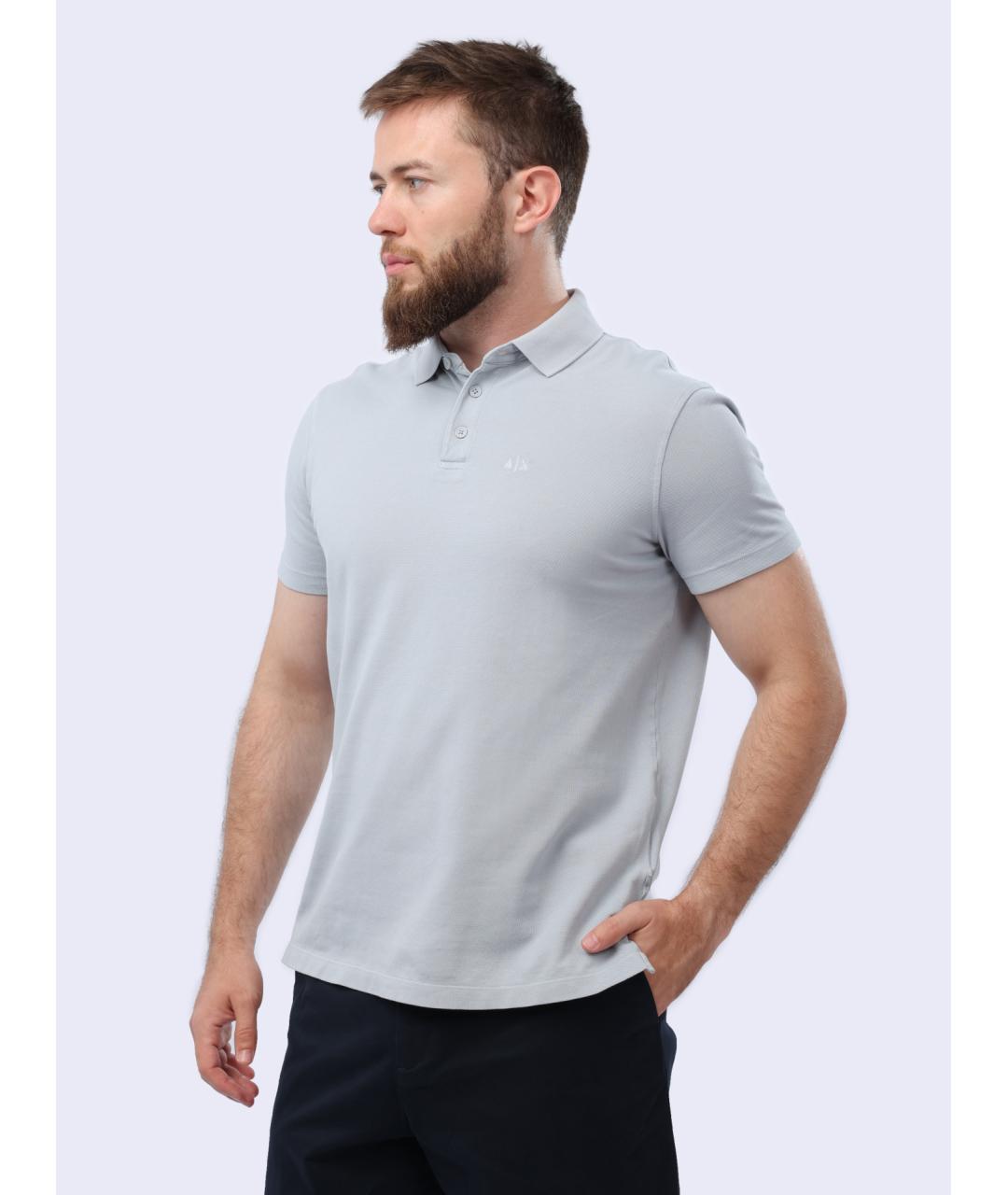 ARMANI EXCHANGE Серое хлопковое поло с коротким рукавом, фото 3