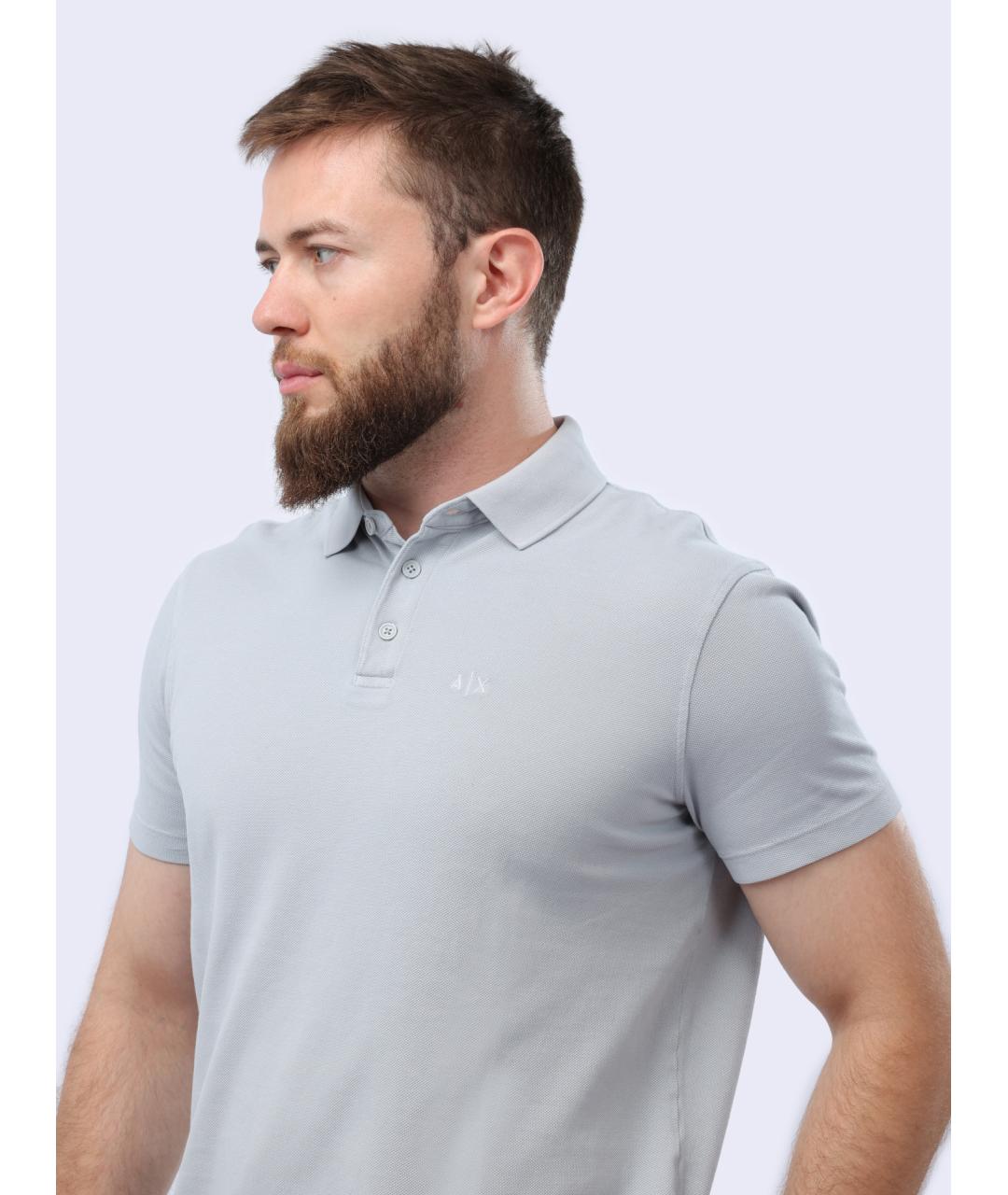 ARMANI EXCHANGE Серое хлопковое поло с коротким рукавом, фото 4