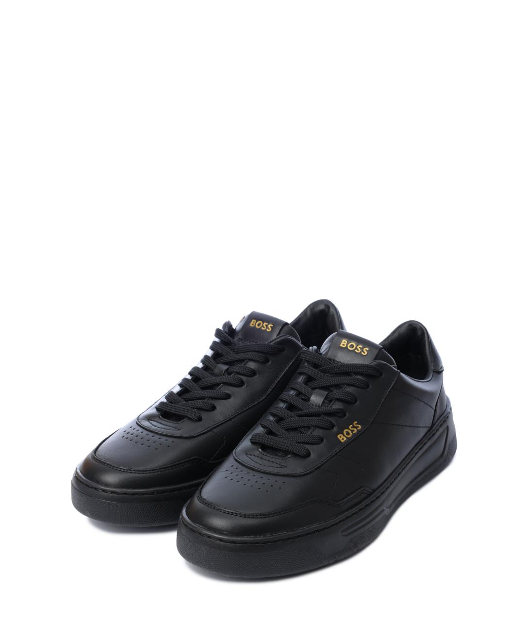 HUGO BOSS Черные кожаные низкие кроссовки / кеды, фото 2