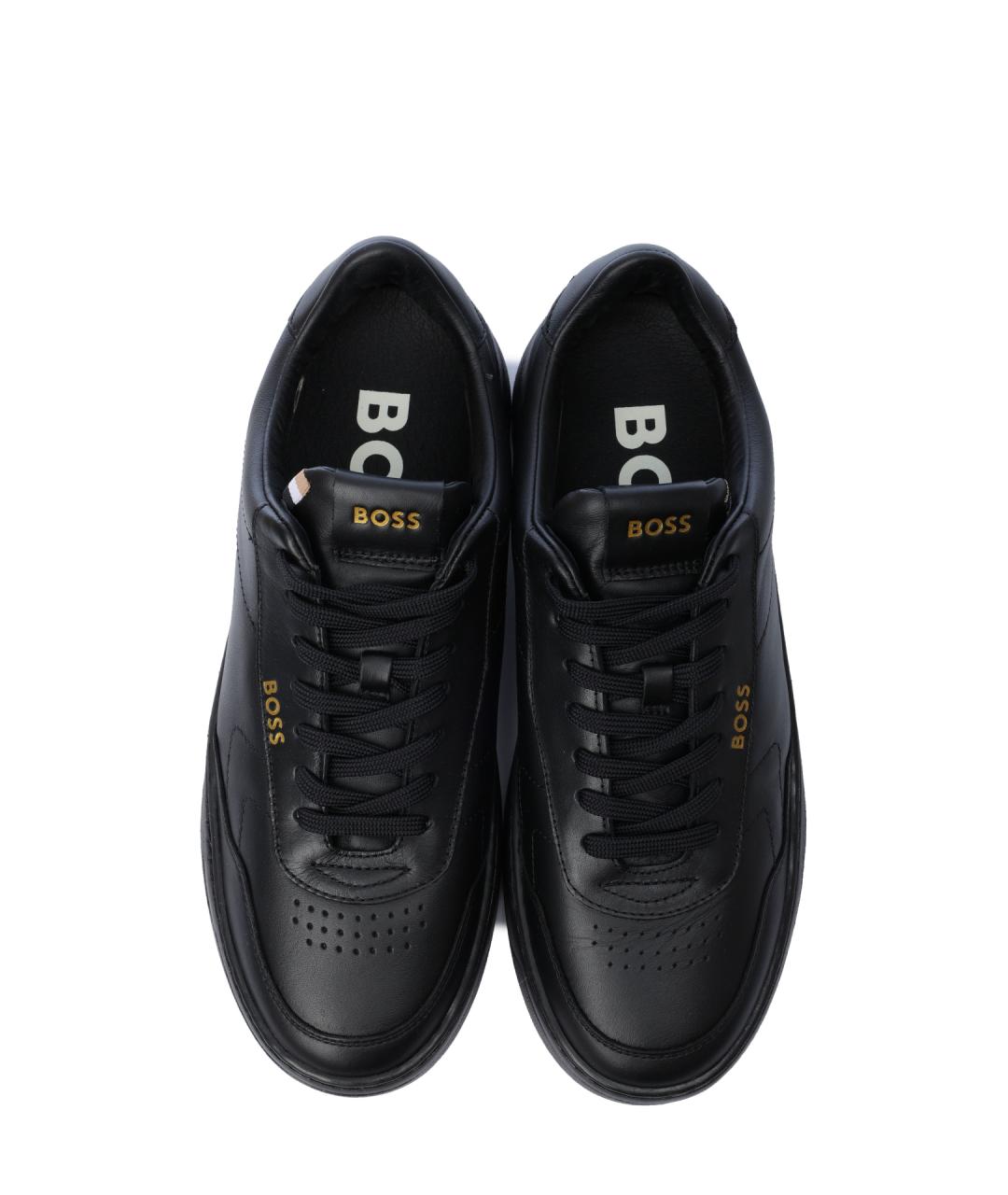 HUGO BOSS Черные кожаные низкие кроссовки / кеды, фото 4