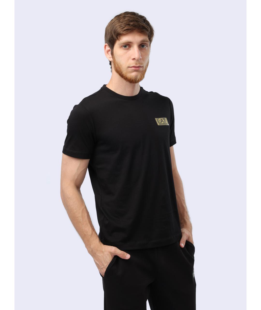 EA7 Черная хлопковая футболка, фото 4
