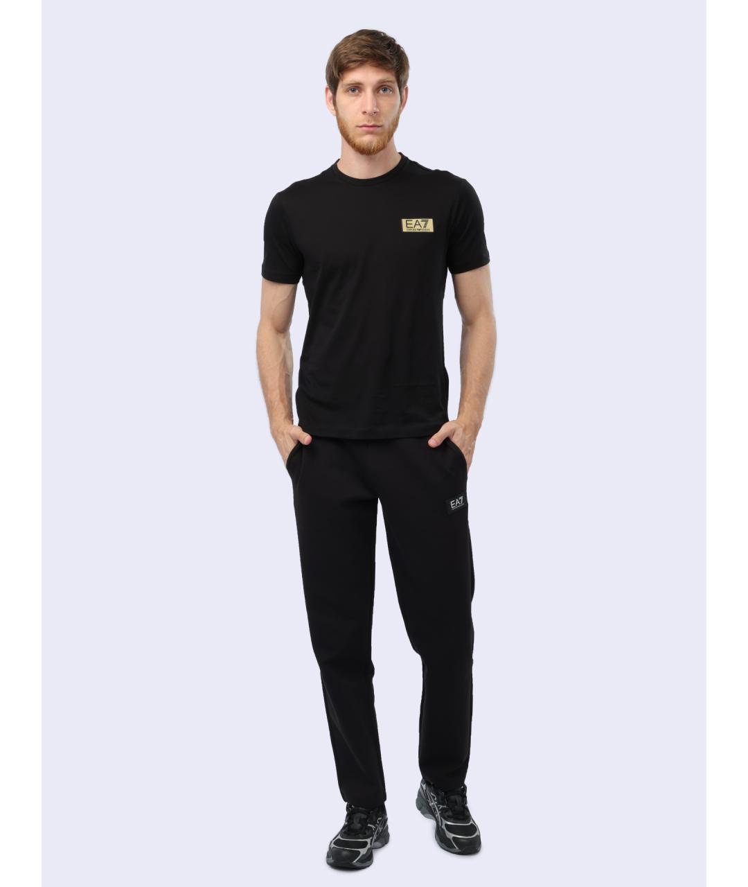 EA7 Черная хлопковая футболка, фото 2