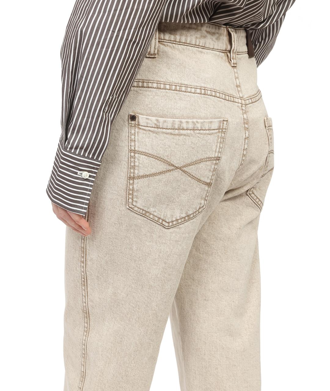 BRUNELLO CUCINELLI Бежевые хлопковые прямые джинсы, фото 5