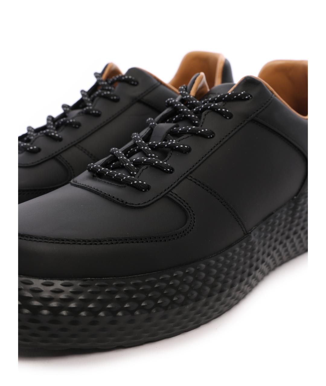 EMPORIO ARMANI Черные кожаные низкие кроссовки / кеды, фото 5