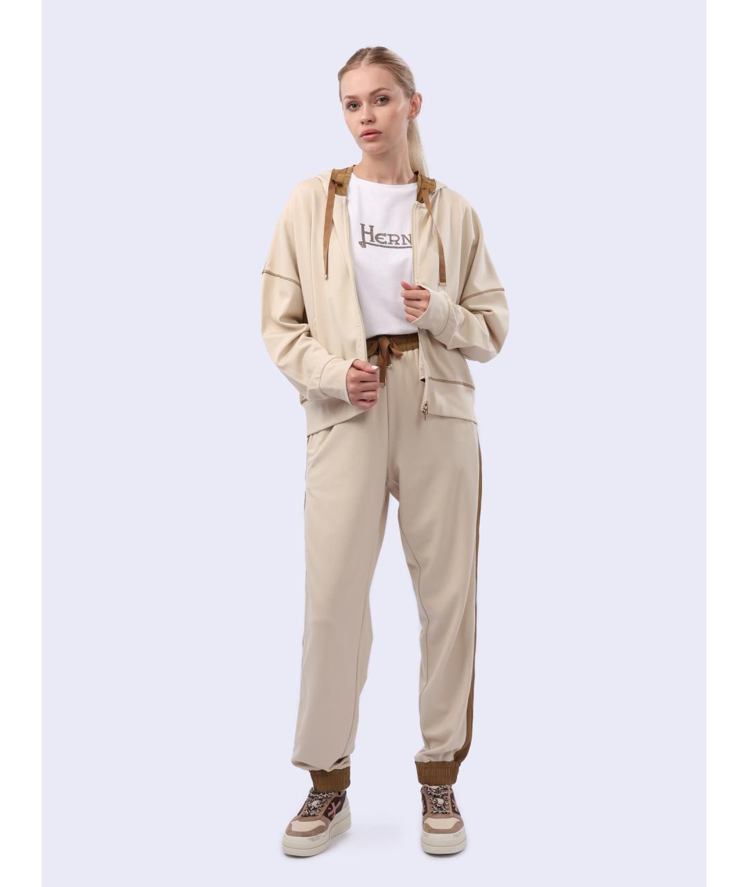 HERNO Бежевые вискозные прямые брюки, фото 2