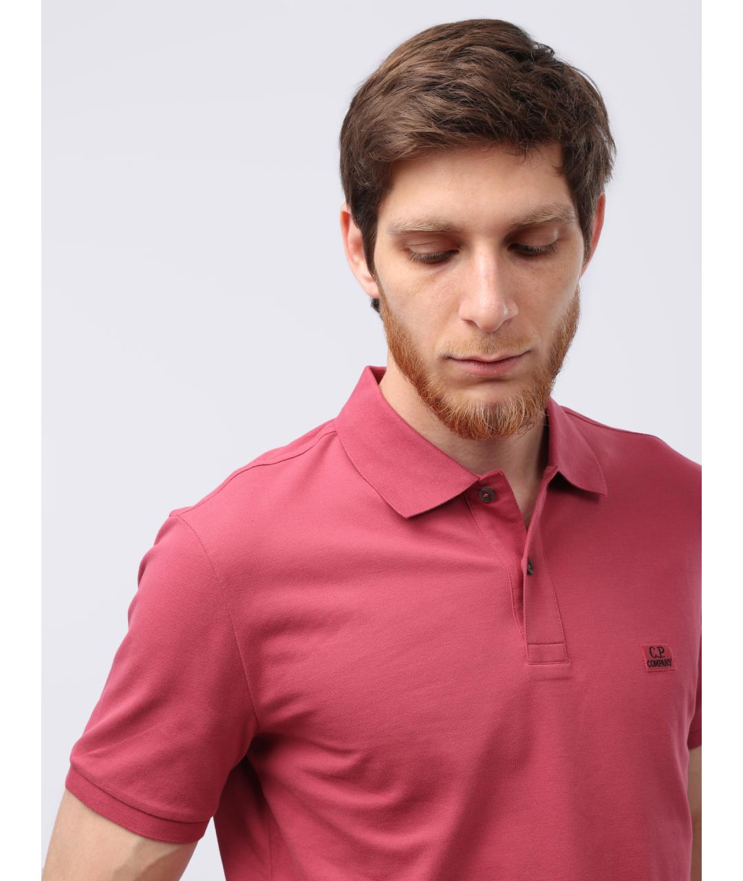CP COMPANY Коралловое хлопковое поло с коротким рукавом, фото 5