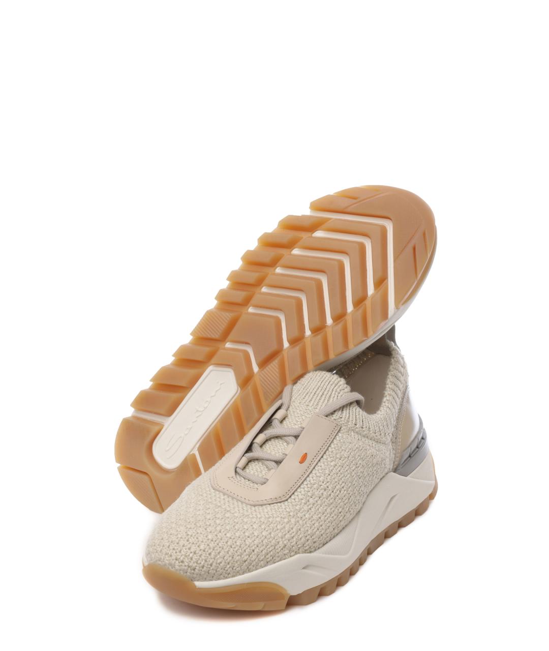 SANTONI Бежевые текстильные кроссовки, фото 4