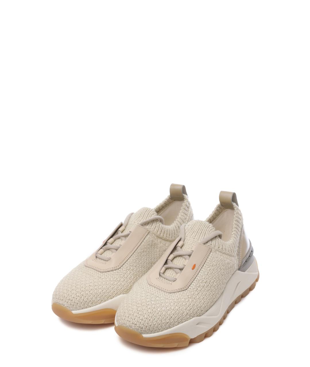 SANTONI Бежевые текстильные кроссовки, фото 2