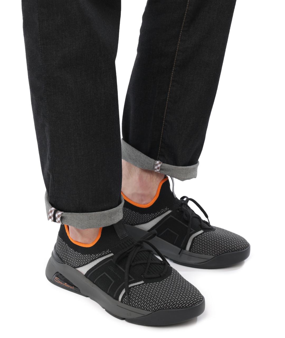 SANTONI Черные текстильные низкие кроссовки / кеды, фото 7