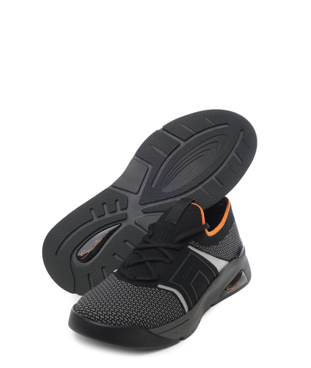 SANTONI Черные текстильные низкие кроссовки / кеды, фото 4