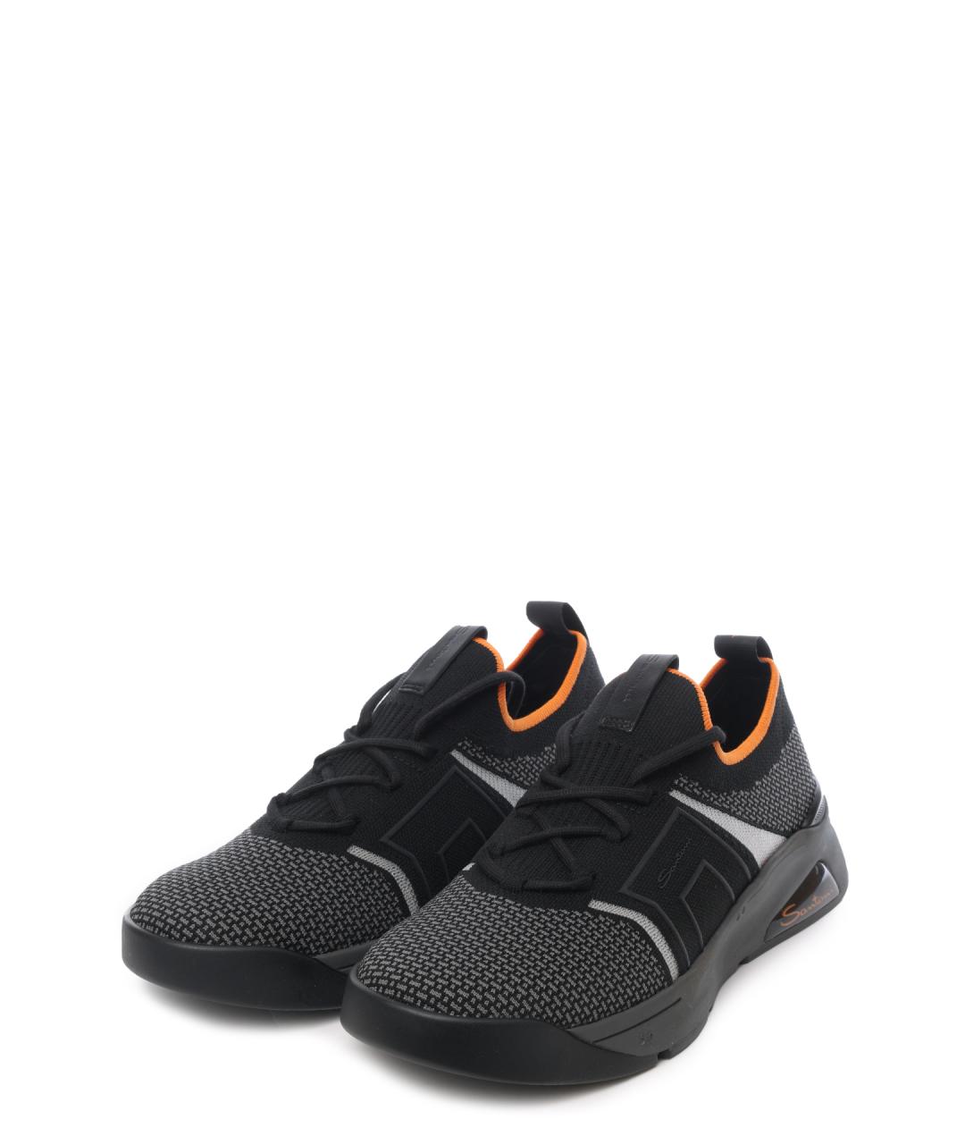 SANTONI Черные текстильные низкие кроссовки / кеды, фото 2