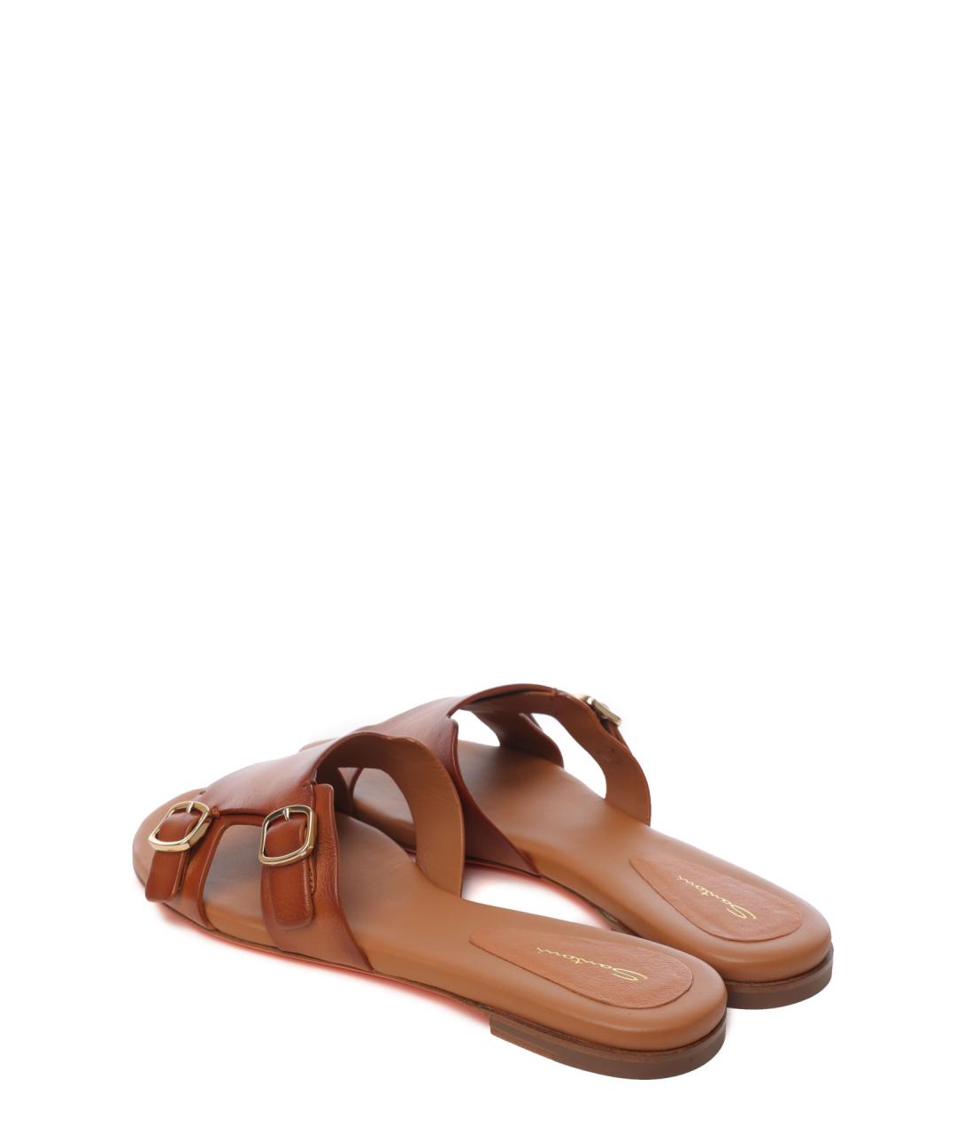 SANTONI Коричневые кожаные шлепанцы, фото 3