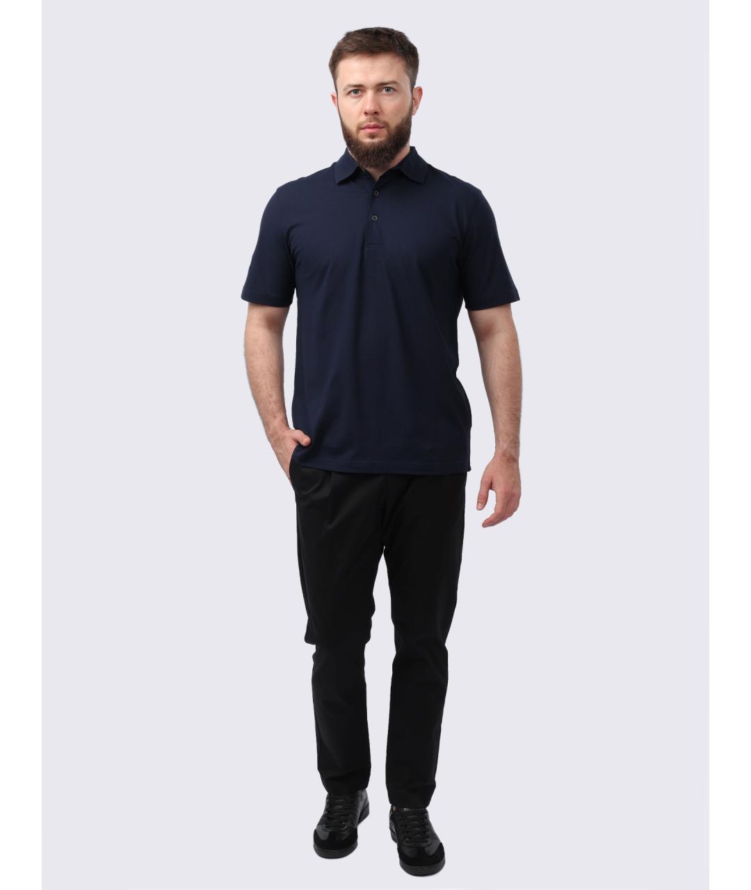 HERNO Синее хлопковое поло с коротким рукавом, фото 2