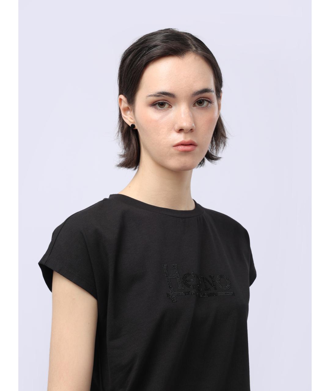 HERNO Черная хлопковая футболка, фото 4