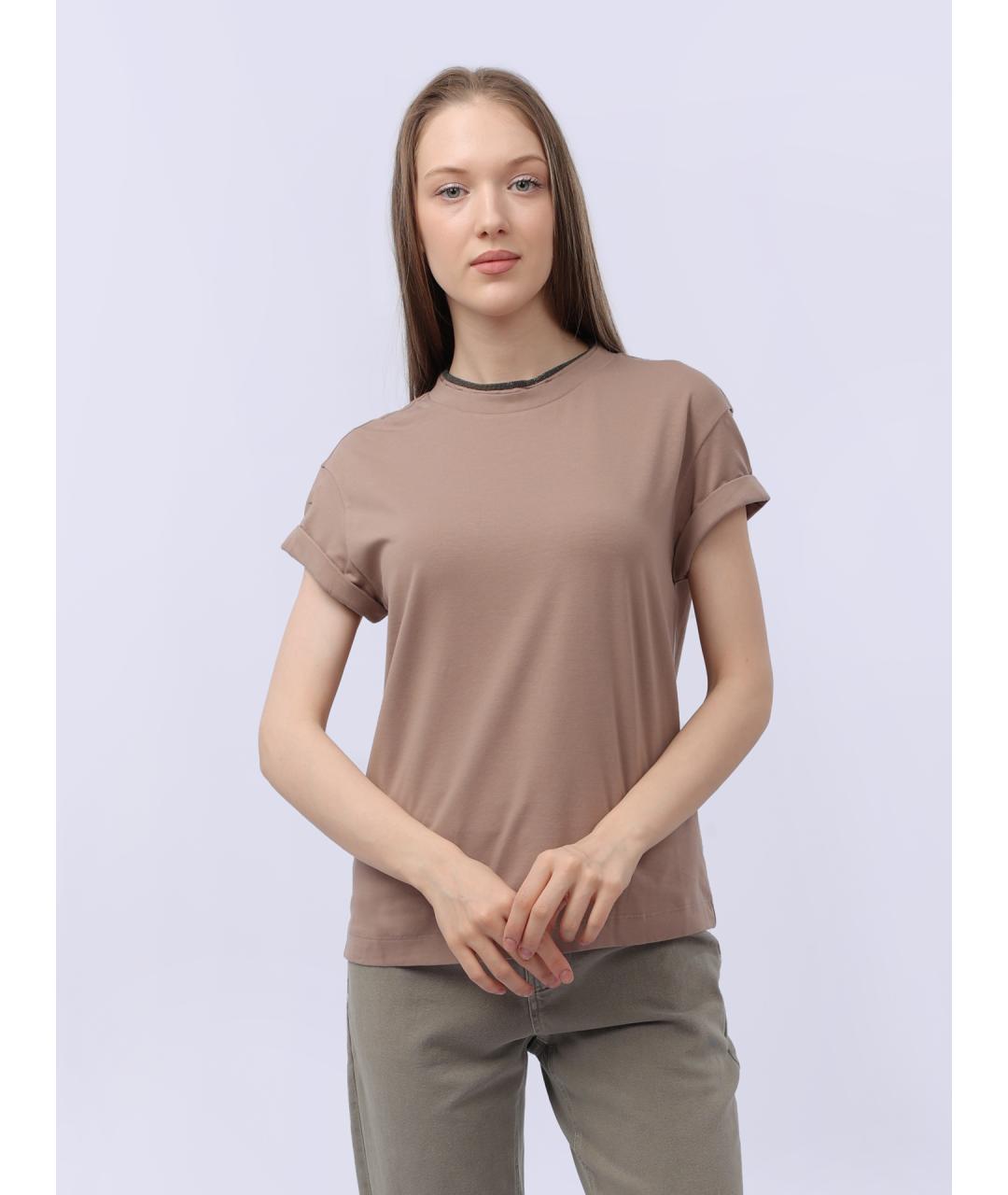 BRUNELLO CUCINELLI Бежевая хлопковая футболка, фото 7