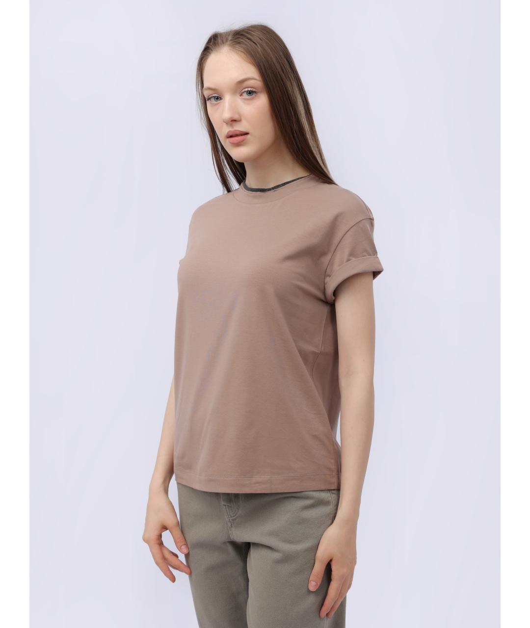 BRUNELLO CUCINELLI Бежевая хлопковая футболка, фото 3