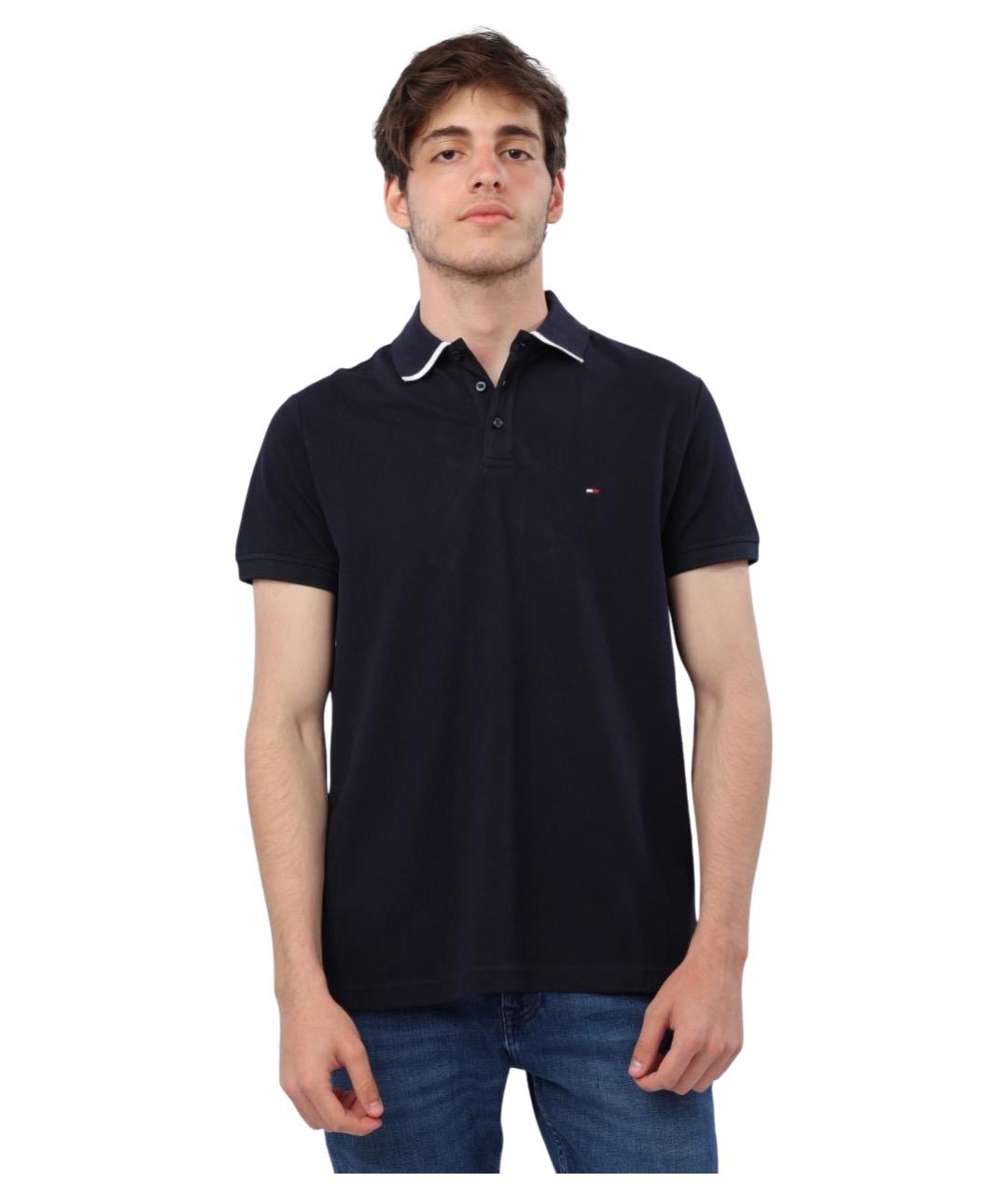 TOMMY HILFIGER Синее хлопковое поло с коротким рукавом, фото 1