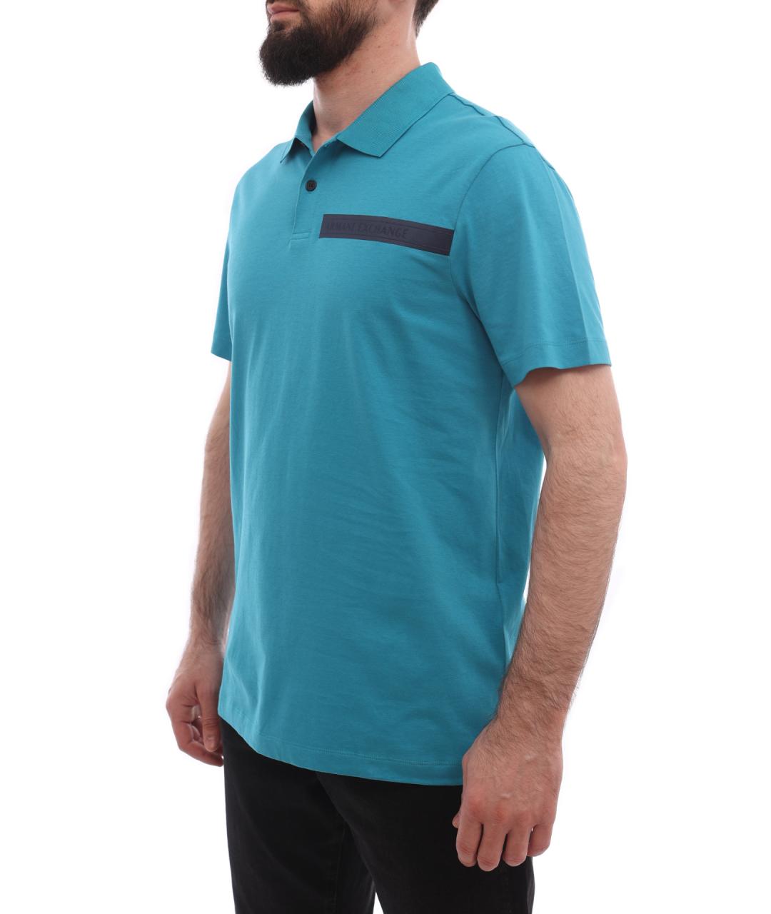 ARMANI EXCHANGE Голубое хлопковое поло с коротким рукавом, фото 3