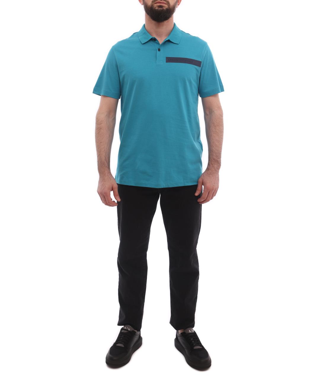 ARMANI EXCHANGE Голубое хлопковое поло с коротким рукавом, фото 2