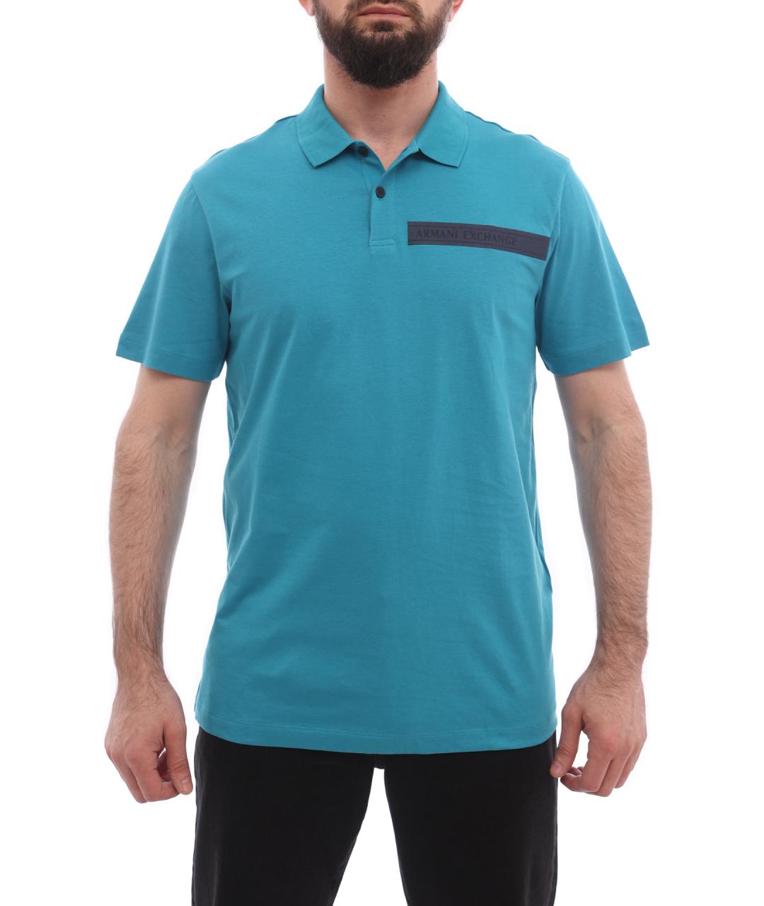ARMANI EXCHANGE Голубое хлопковое поло с коротким рукавом, фото 1