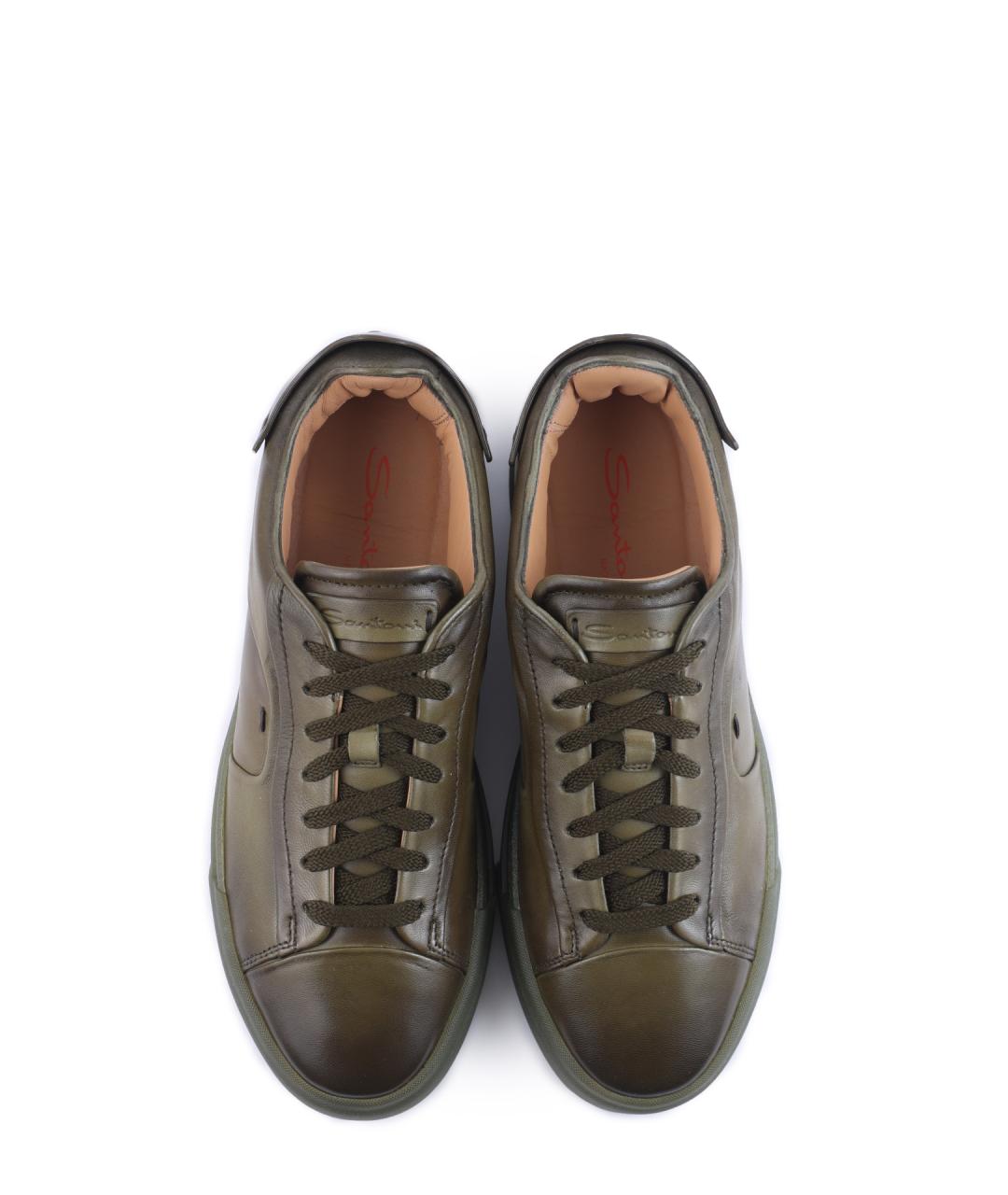 SANTONI Зеленые кожаные низкие кроссовки / кеды, фото 5
