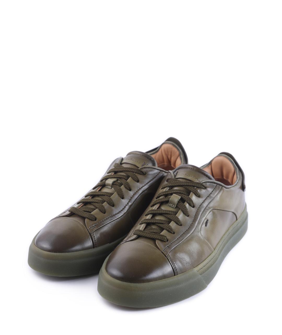 SANTONI Зеленые кожаные низкие кроссовки / кеды, фото 2