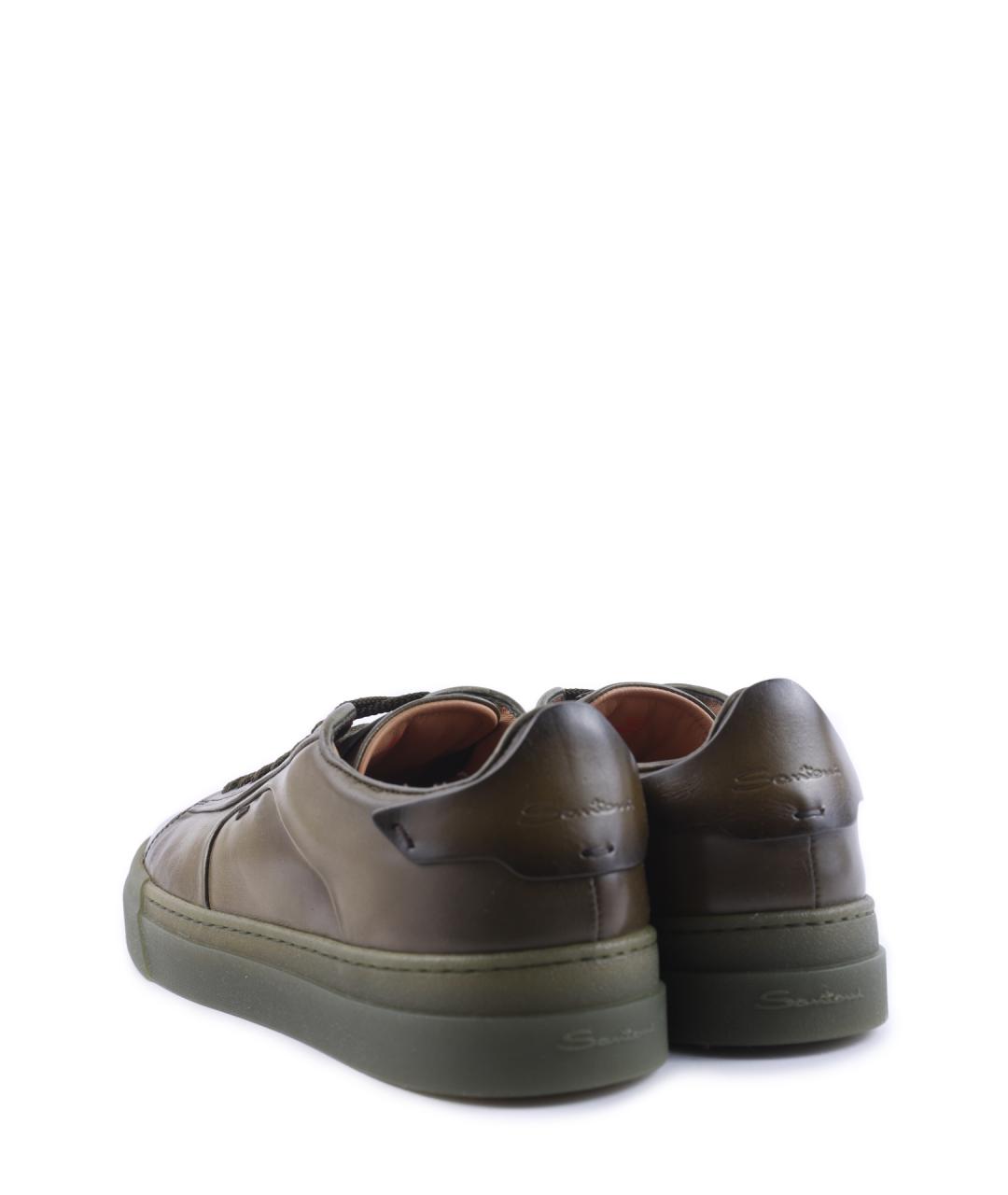 SANTONI Зеленые кожаные низкие кроссовки / кеды, фото 3