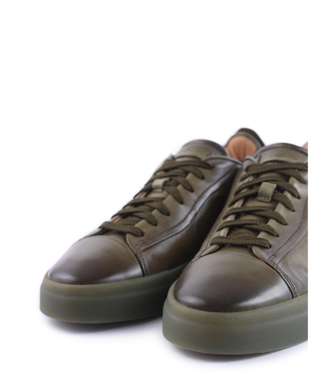SANTONI Зеленые кожаные низкие кроссовки / кеды, фото 6