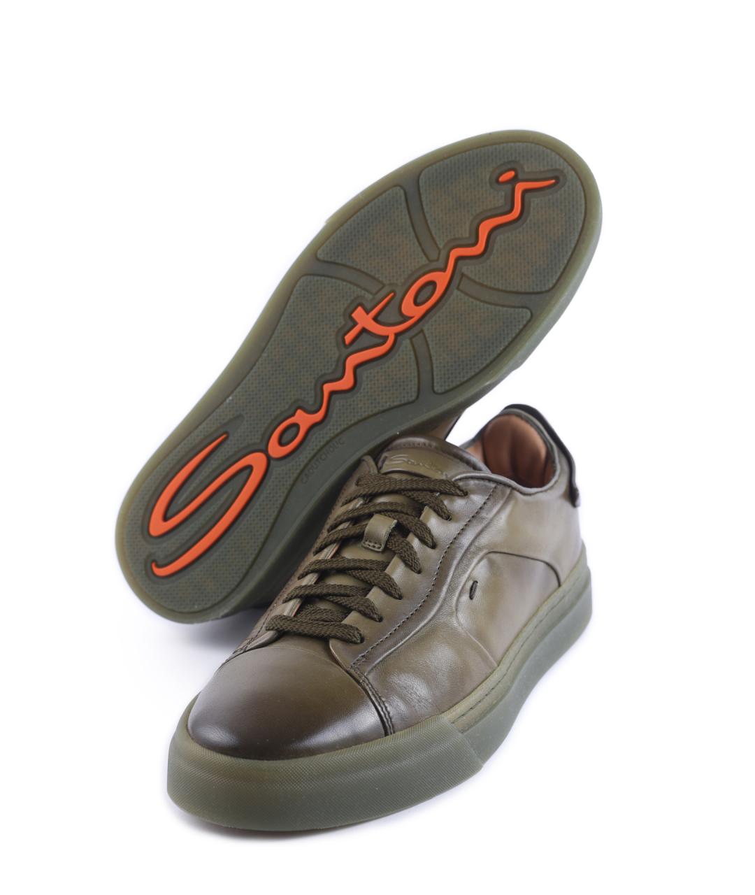SANTONI Зеленые кожаные низкие кроссовки / кеды, фото 4