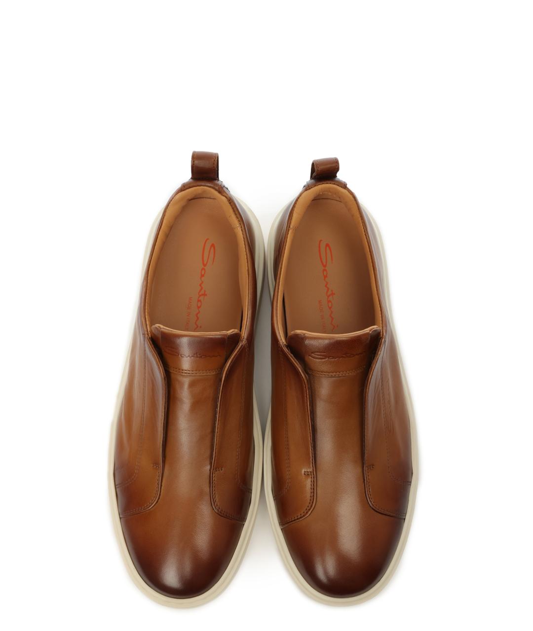SANTONI Коричневые кожаные низкие кроссовки / кеды, фото 4