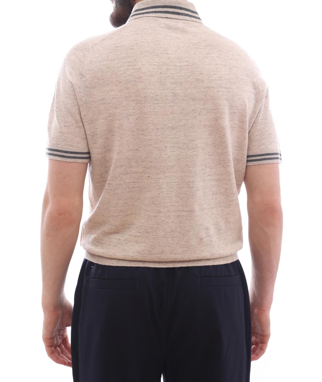 BRUNELLO CUCINELLI Бежевое хлопковое поло с коротким рукавом, фото 4