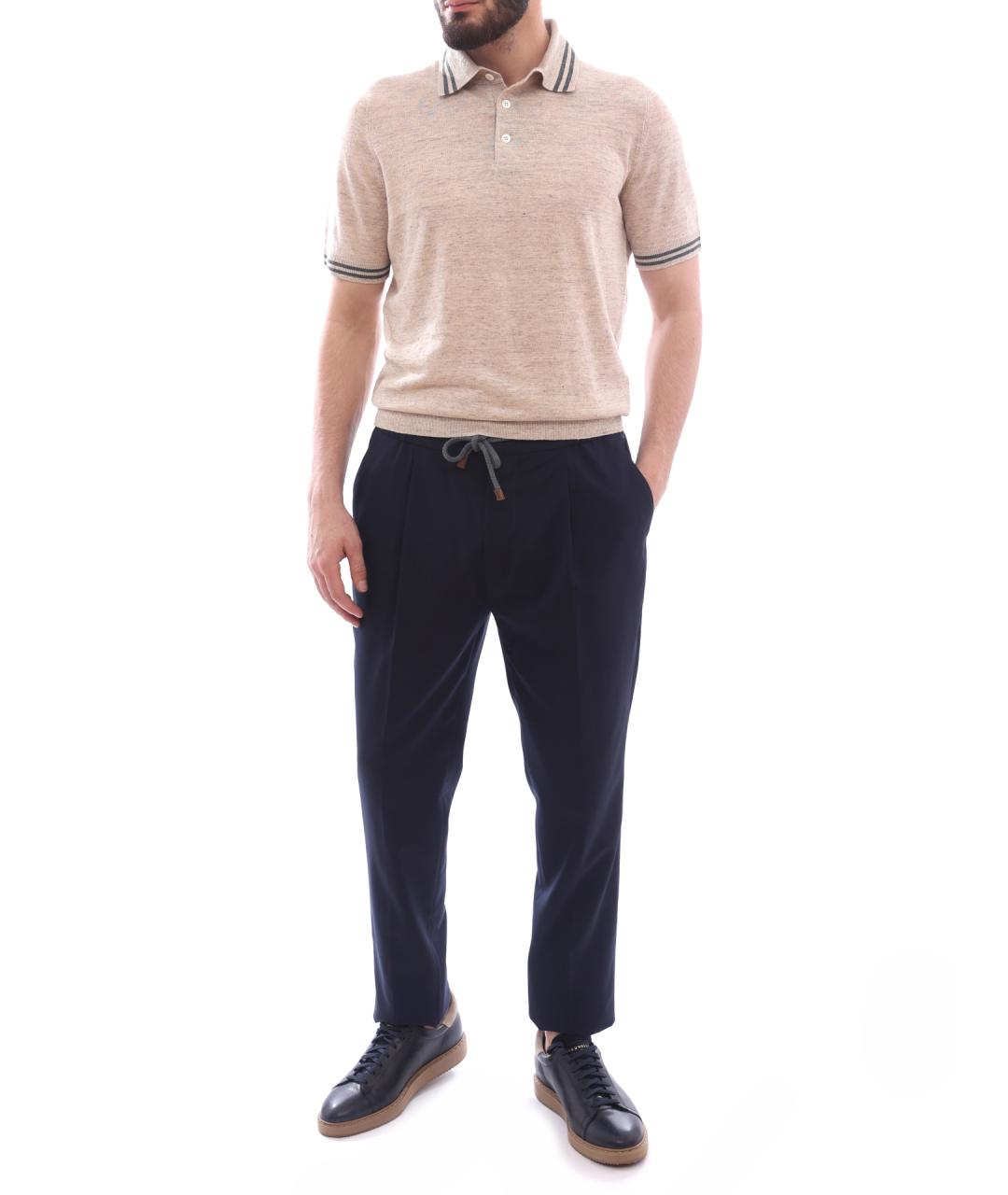 BRUNELLO CUCINELLI Бежевое хлопковое поло с коротким рукавом, фото 2