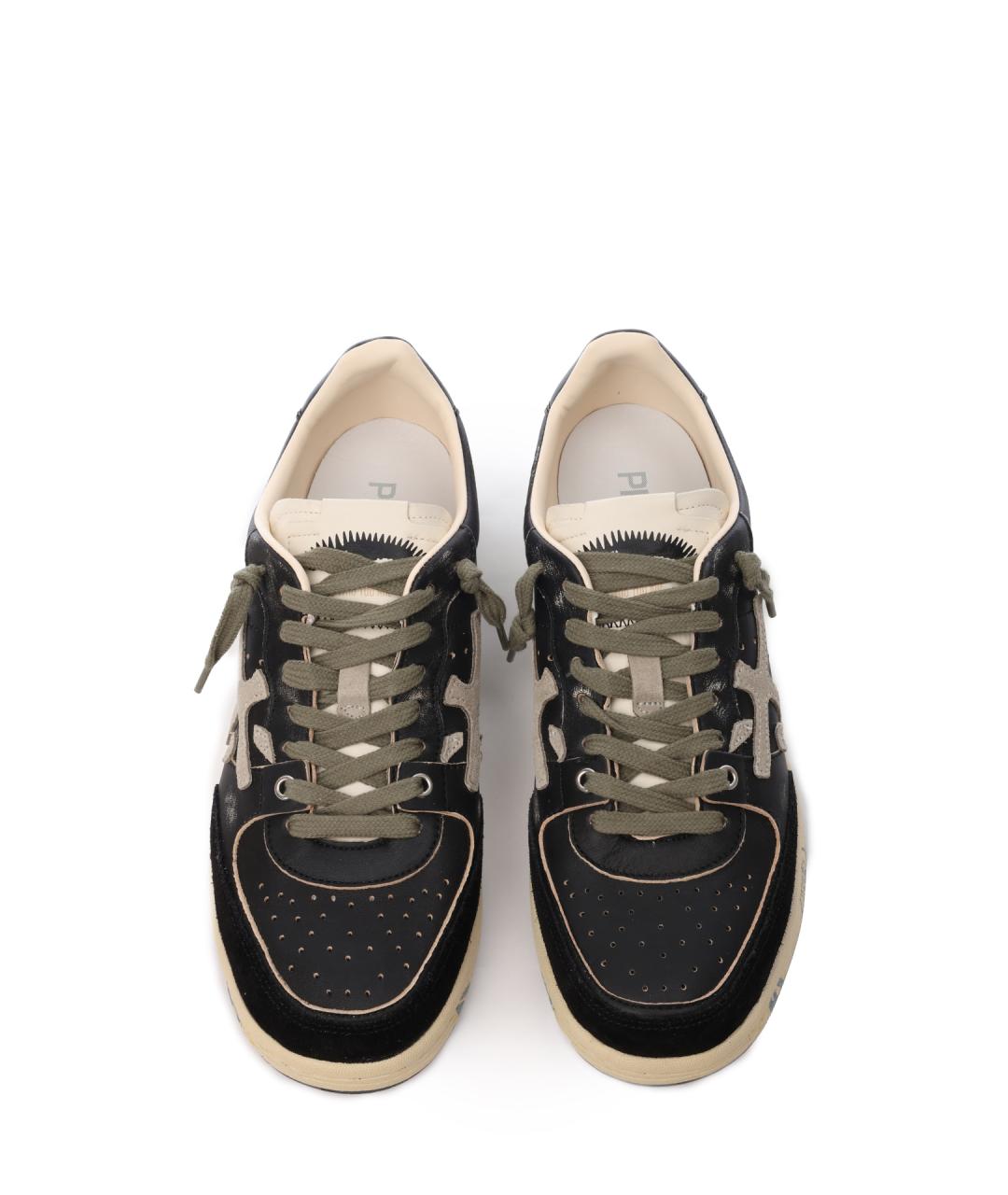 PREMIATA Черные кожаные низкие кроссовки / кеды, фото 5