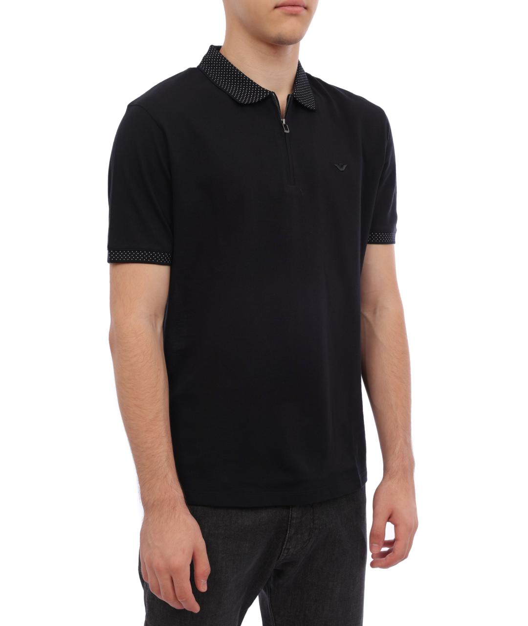 EMPORIO ARMANI Синее хлопковое поло с коротким рукавом, фото 4