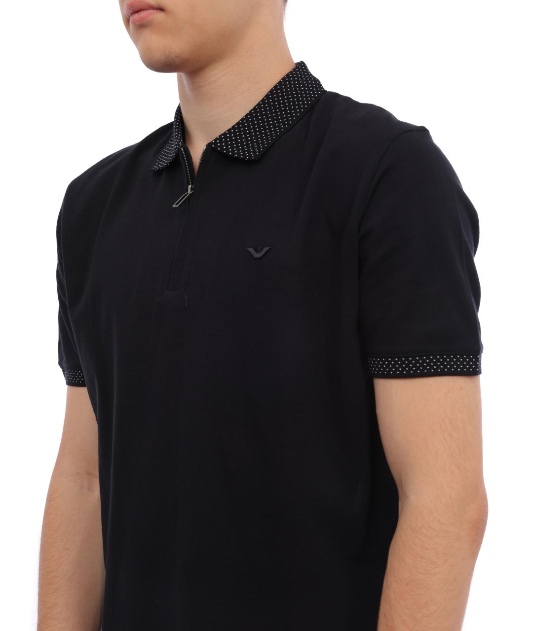 EMPORIO ARMANI Синее хлопковое поло с коротким рукавом, фото 3