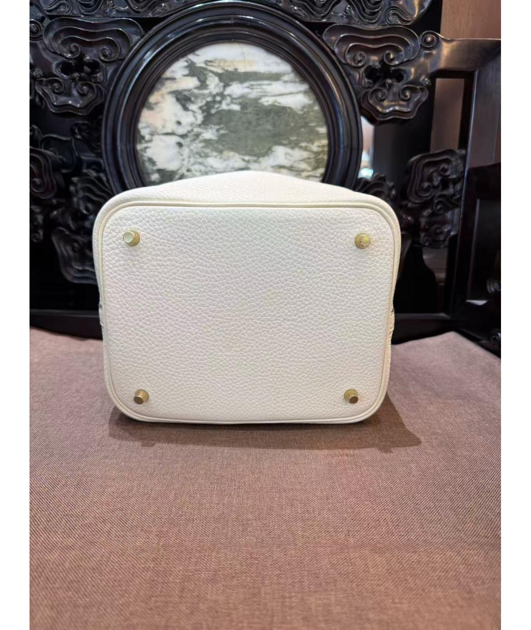 HERMES Белая кожаная сумка с короткими ручками, фото 5