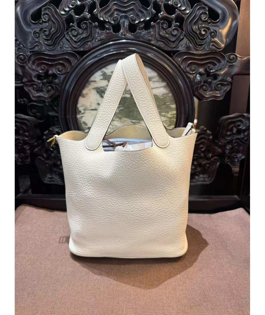 HERMES Белая кожаная сумка с короткими ручками, фото 4
