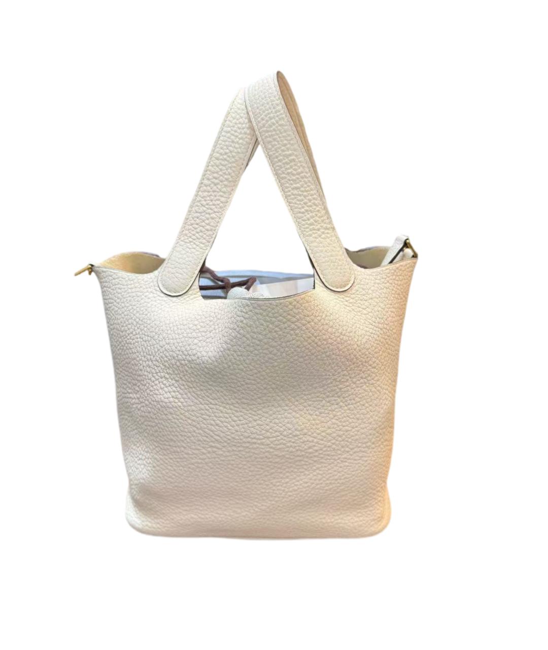 HERMES Белая кожаная сумка с короткими ручками, фото 6