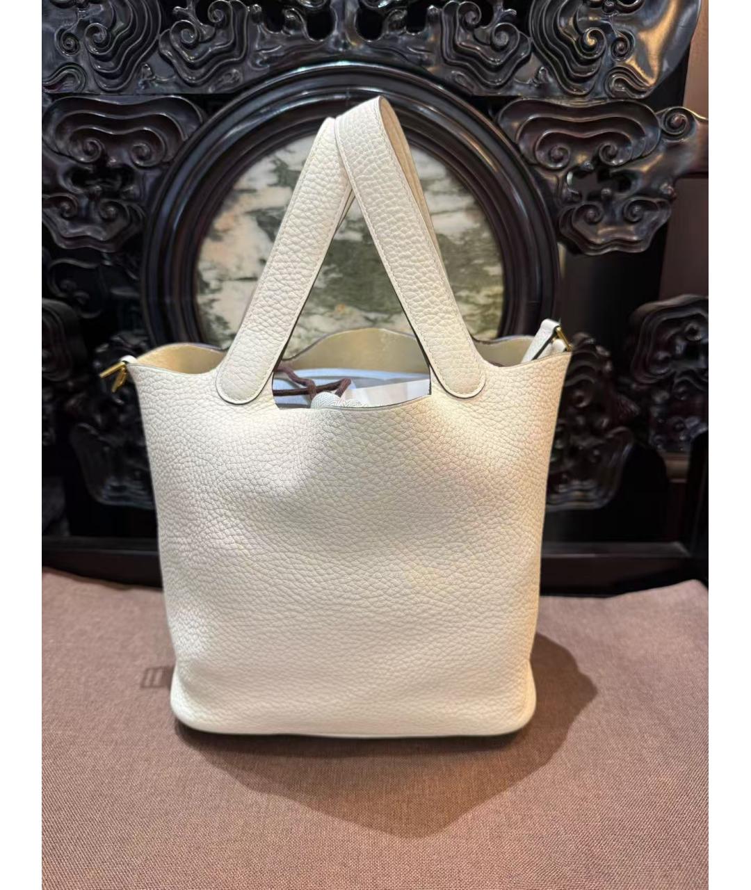 HERMES Белая кожаная сумка с короткими ручками, фото 3