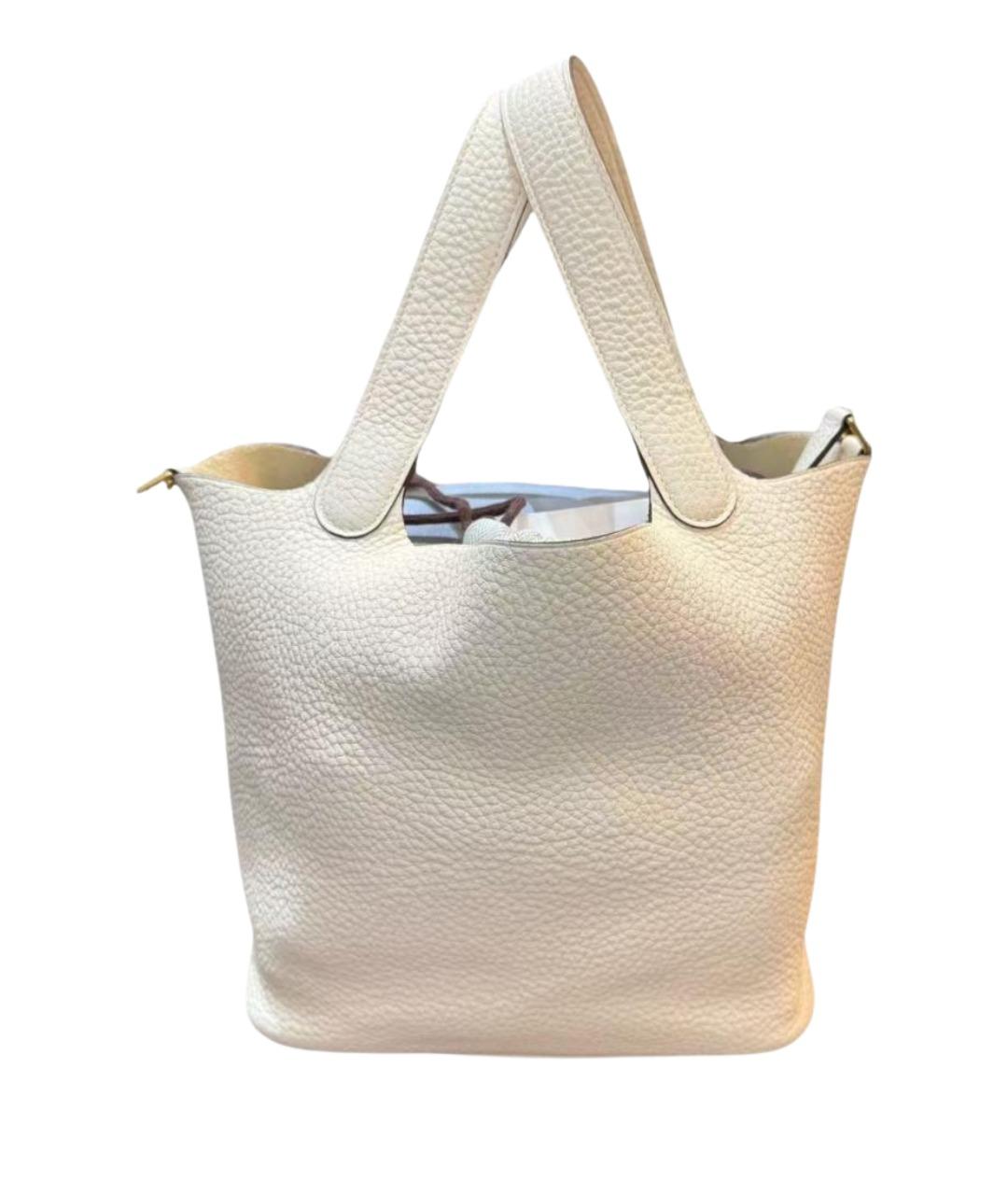 HERMES Белая кожаная сумка с короткими ручками, фото 1