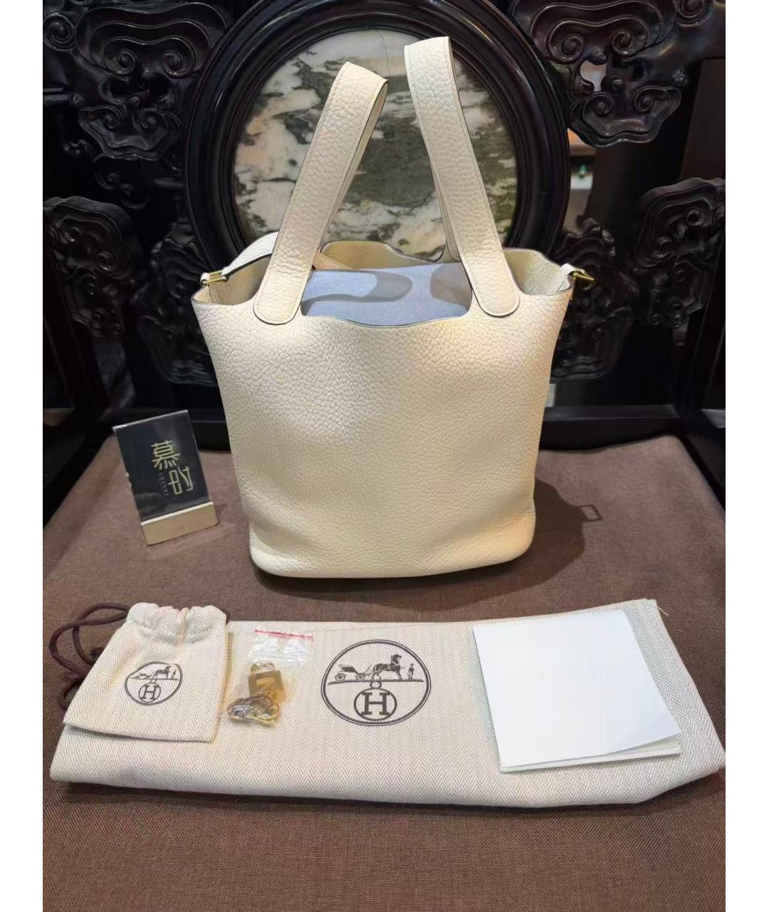 HERMES Белая кожаная сумка с короткими ручками, фото 2