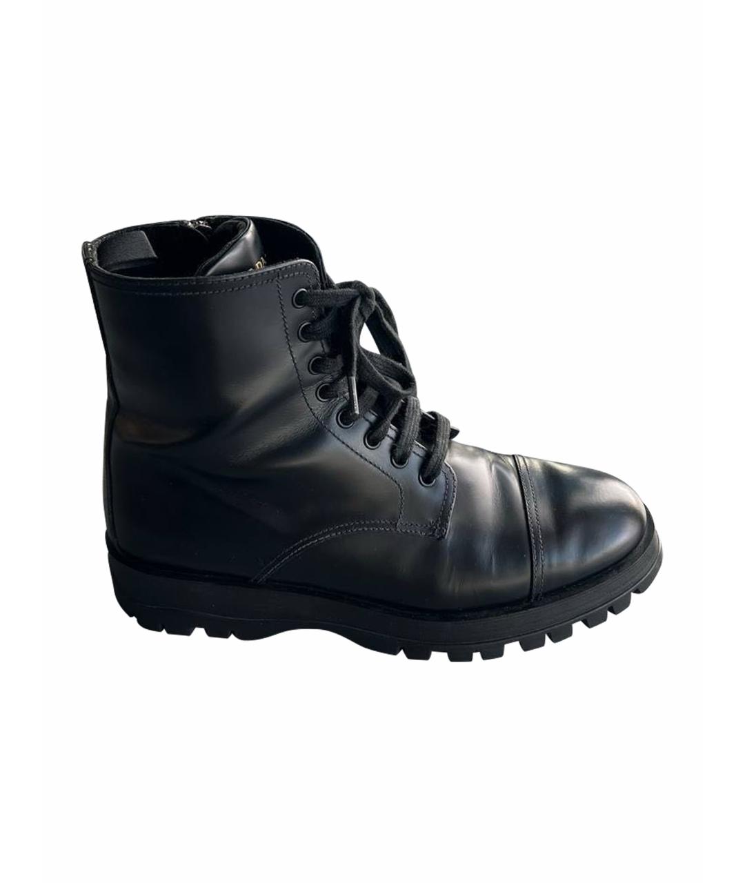 PRADA Черные кожаные ботинки, фото 1