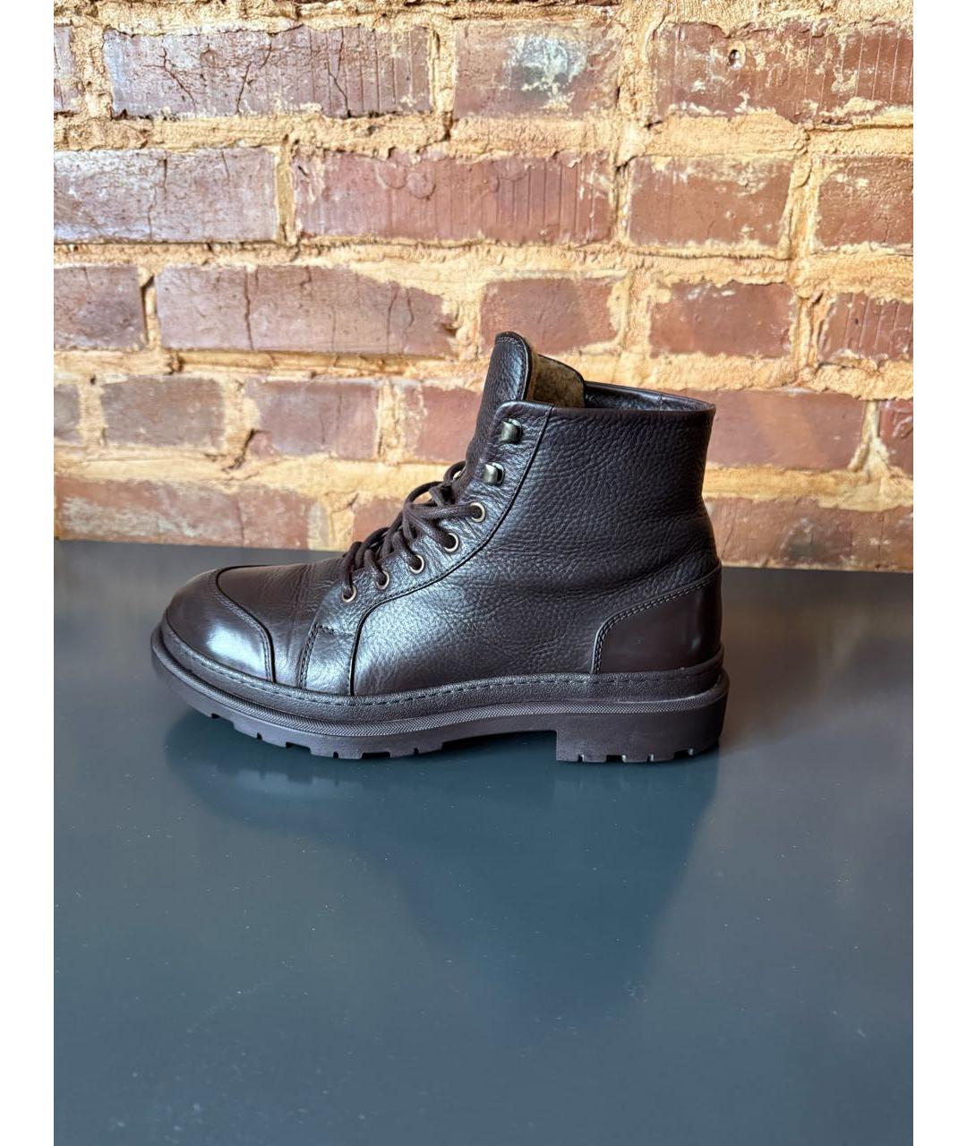 BRUNELLO CUCINELLI Коричневые кожаные высокие ботинки, фото 7