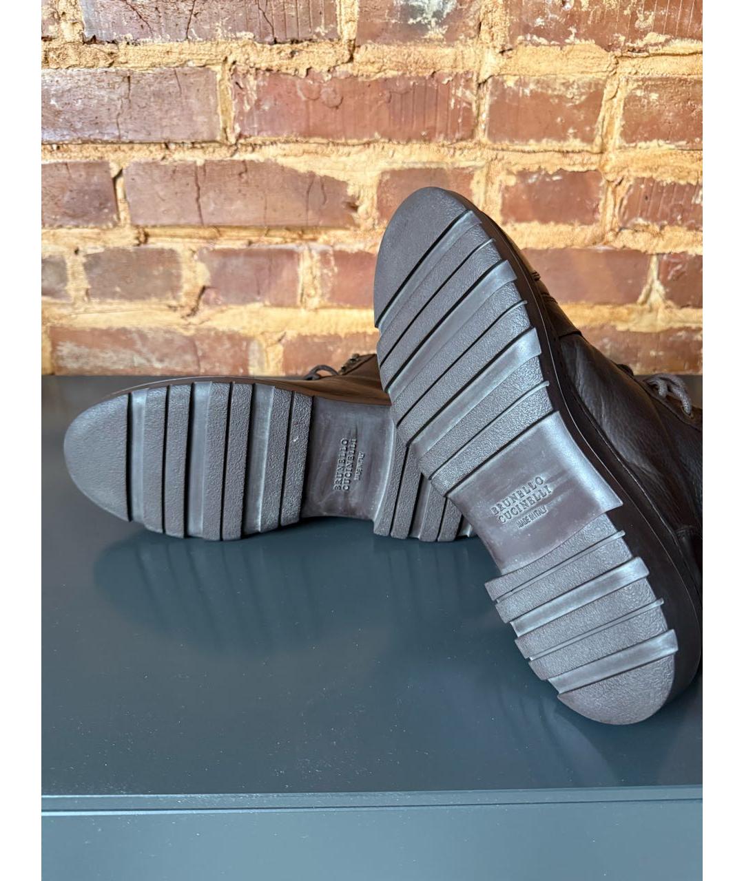 BRUNELLO CUCINELLI Коричневые кожаные высокие ботинки, фото 5