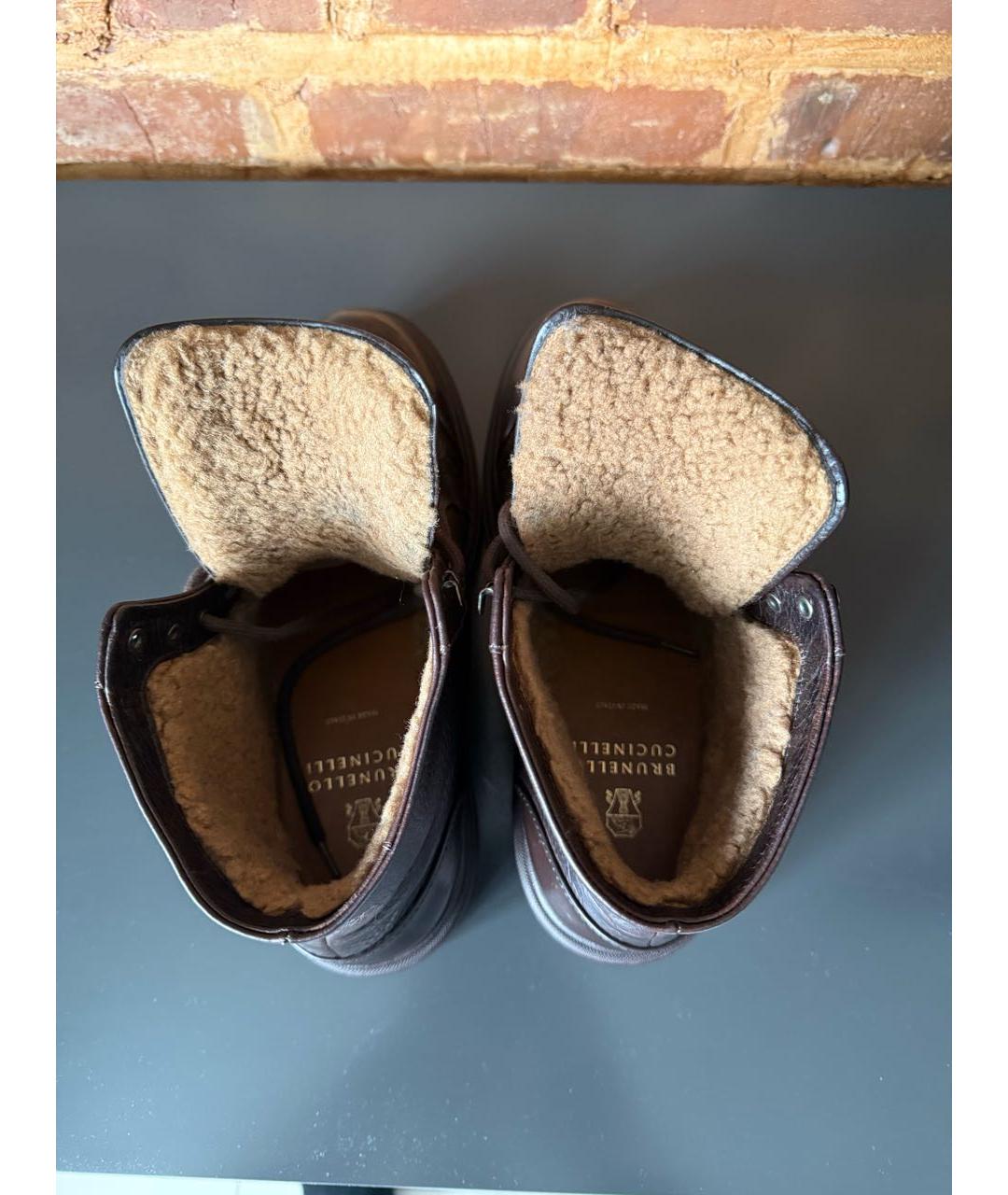 BRUNELLO CUCINELLI Коричневые кожаные высокие ботинки, фото 3