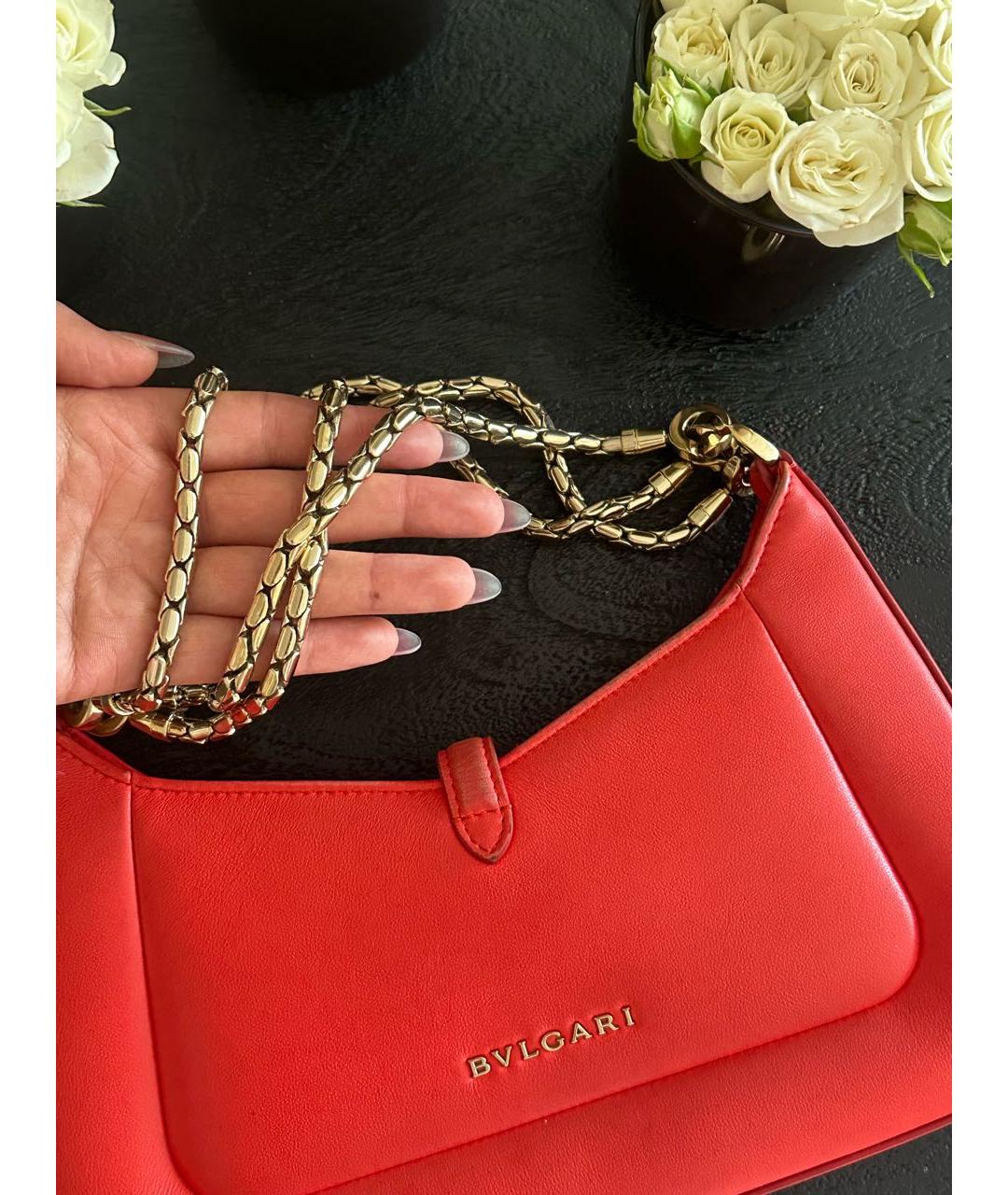 BVLGARI Коралловая кожаная сумка с короткими ручками, фото 5